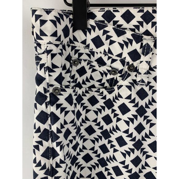 J Crew Aztec Geometric Stretch Denim Pants Womens Size 30 White Navy Blue - Picture 4 of 6